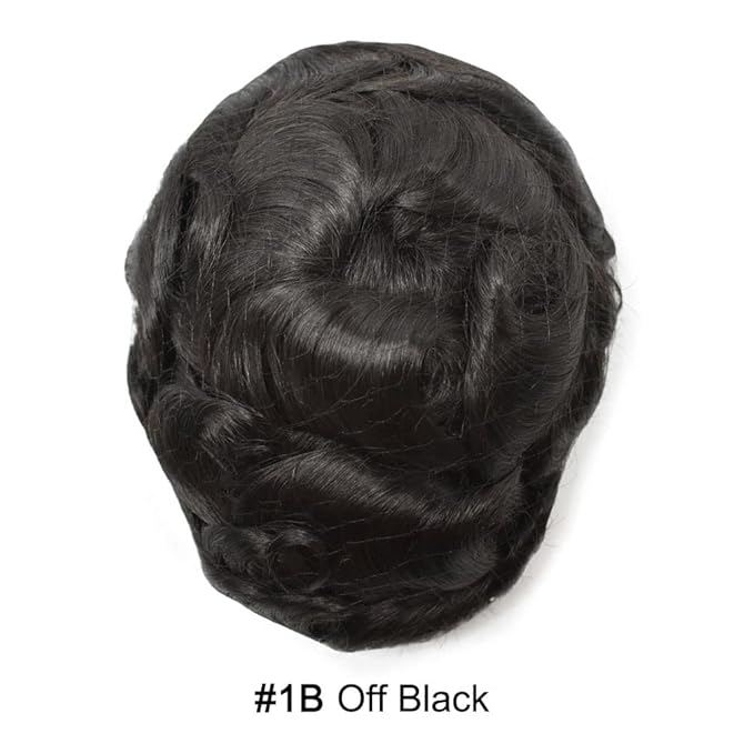Toupee For Men Swiss Lace Hair System For Mens ToupeeL Human Hair Lace Hair Piece For Mens Toupee Hair Units 7X9#1B Off Black 120% Density