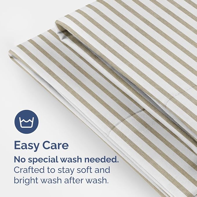 Queen Pillow Cases Set of 2 - Ultra Soft Hotel Quality Pillowcase Covers - Comfy, Cozy & Wrinkle Free - Shrinkage & Fade Resistant - Machine Washable Pillow Protectors - 2 Piece Set - Beige Stripes 2