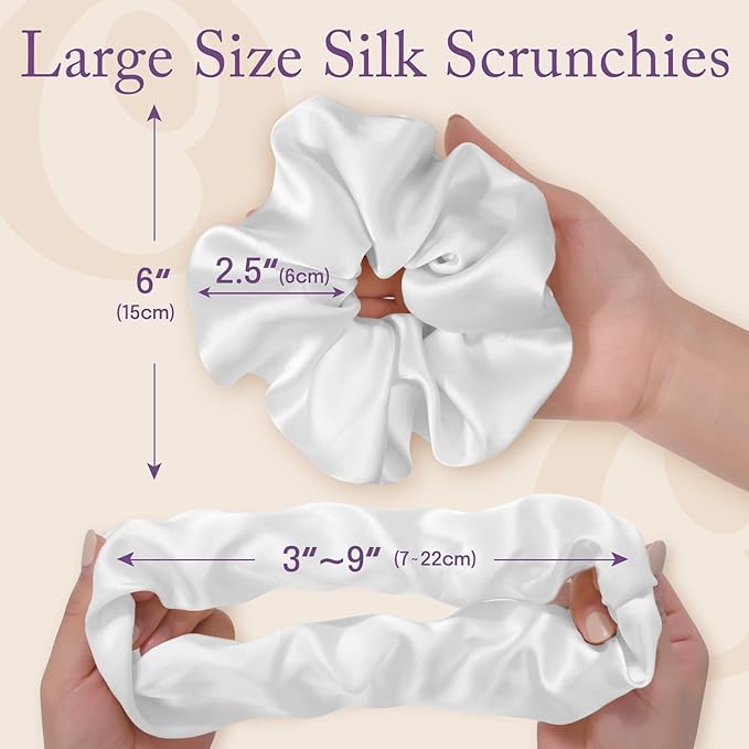 OLESILK Silk Scrunchies Oversized 100% Mulberry: Large for Long Thick Hair, Soft and Smooth for No Damage Hair Care Sleeping, Vintage Fashion