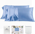 PROMEED 23 Momme Silk Pillowcase 2 Pack with Zipper, 3rd Gen Grade 6A+ 100% Mulberry Silk Pillow Case Set of 2, Cooling Pillow Cases for Hot Sleepers (King 20"x36", Light Blue)
