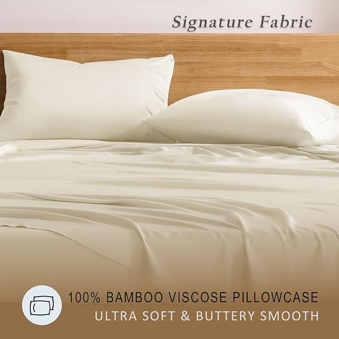 TOSMO Luxury Pillow Case Set of 2 - Cooling Viscose Derived from Bamboo - Oeko-TEX, Breathabl Silky Soft Pillow Cases with Envelope Closure (Standard / 20x26, Beige)