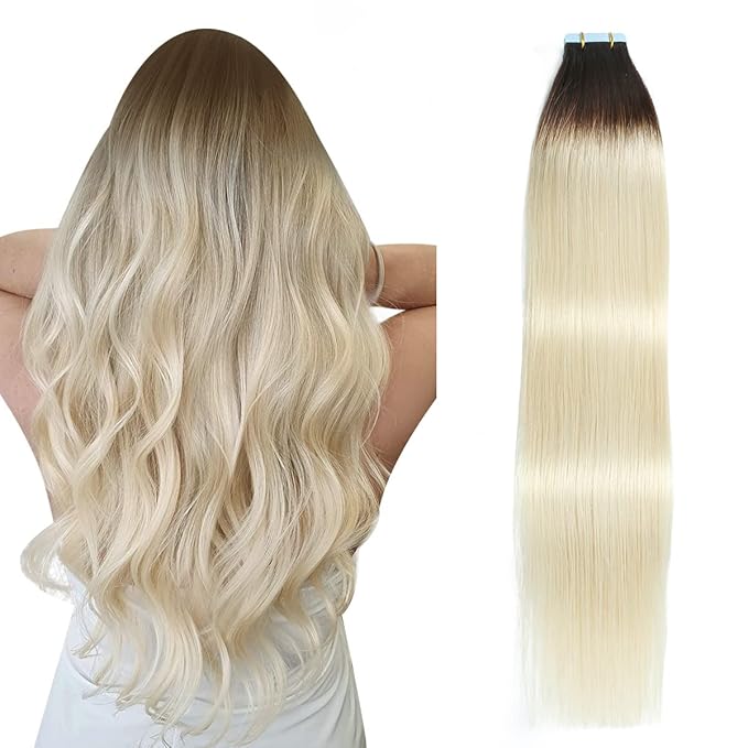 SUYYA Tape in Hair Extensions Human Hair Ombre Darkest Brown to Platinum Blonde 12 Inch 40g/pack 20pcs Straight Seamless Skin Weft Tape in Real Human Hair Extensions(12inch #T2/60)