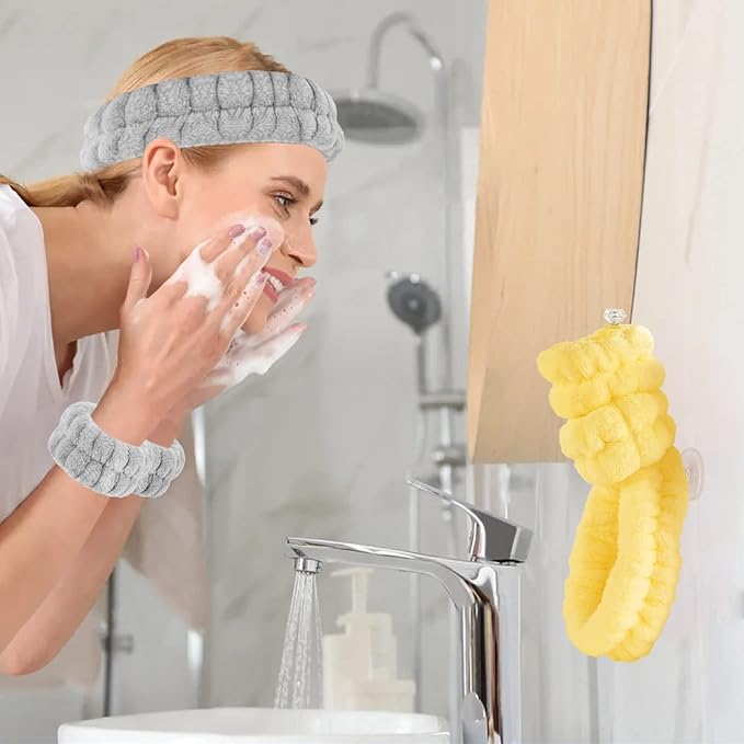 Face Wash Headband and Wristband Set - Microfiber Wrist Towels with Holder for Spa, Absorbent Scrunchies