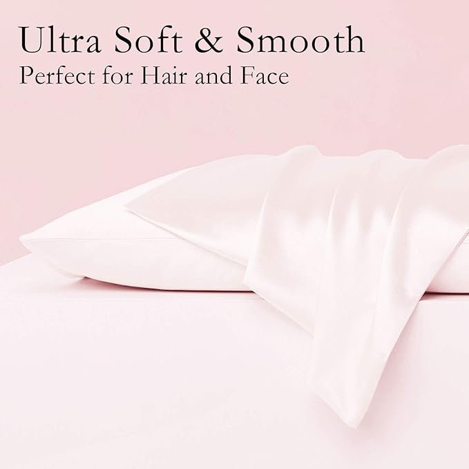 Silk Pillowcase for Hair and Skin 2 Pack 100% Mulberry Silk Bed Pillowcase Hypoallergenic Soft Breathable Both Sides Silk Pillow Case with Hidden Zipper, Pillow Cases (King, Light Pink)