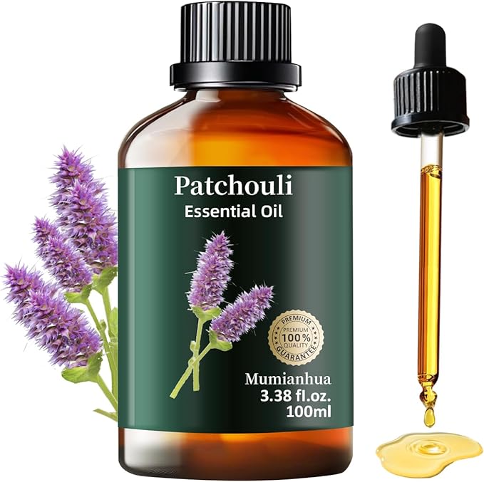 Pure Patchouli Essential Oil for Outdoor Shield, Natural Protective Blends, Earthy Aroma for Reed Diffuser, Room Spray, Hair, Skin Care, Candle, Soap Making, Mumianhua 3.38 Fl Oz