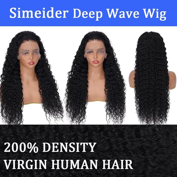 Deep Wave Lace Front Wigs Human Hair 13x6 HD Lace Front Wigs Pre Plucked Wet And Wave Wigs For Women 200% Density Deep Curly Human Hair Wigs With Baby Hair 22 Inch Deep Wave Wig