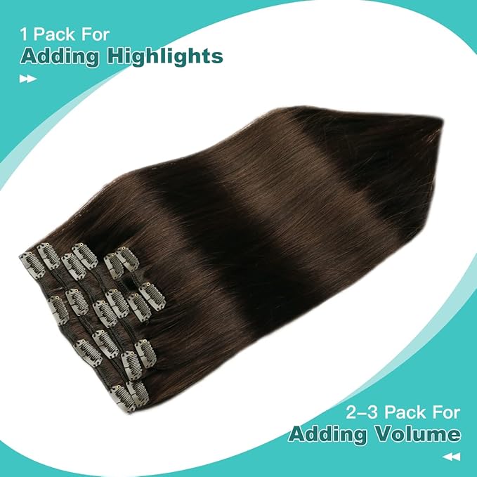 SURNEL Clip in Extensions Human Hair 6pcs 22inch 120g Dark Brown Human Hair Clip in Hair Extensions (#2,22'')