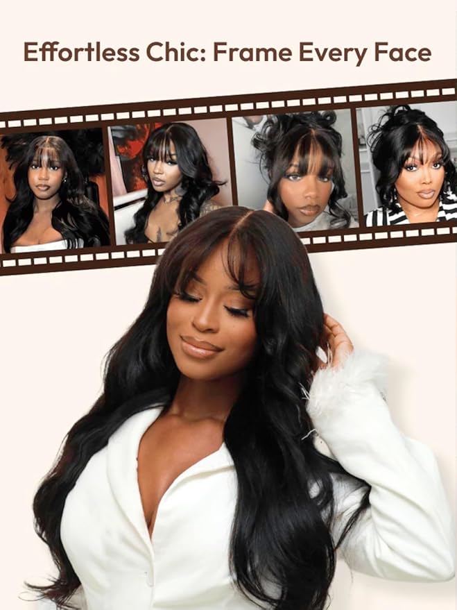 KLAIYI Pre Everything Glueless 13x4 Lace Front Wigs Human Hair Loose Body Wave Bye Bye Knots Pre Cut Lace Pre Bleached Pre Plucked 30S Ready to Wear And Go Frontal Wig with Natural Curtain Bang 16Inch