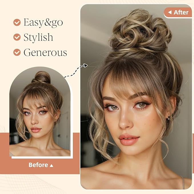 CJL HAIR 2PCS Messy Bun Hair Pieces Wavy Curly Synthetic Updo Chignon Fake Scrunchies Ponytail Extension for Women Chocolate