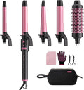 5 in 1 Automatic Rotating Curling Iron Set, CrazyMar Curling Wand Set - 5 Barrels (3/4,1,1/4 Inch) Dual Voltage Curling Wand for Professional Hair Styling, Travel, Ceramic Coating, Women Gifts