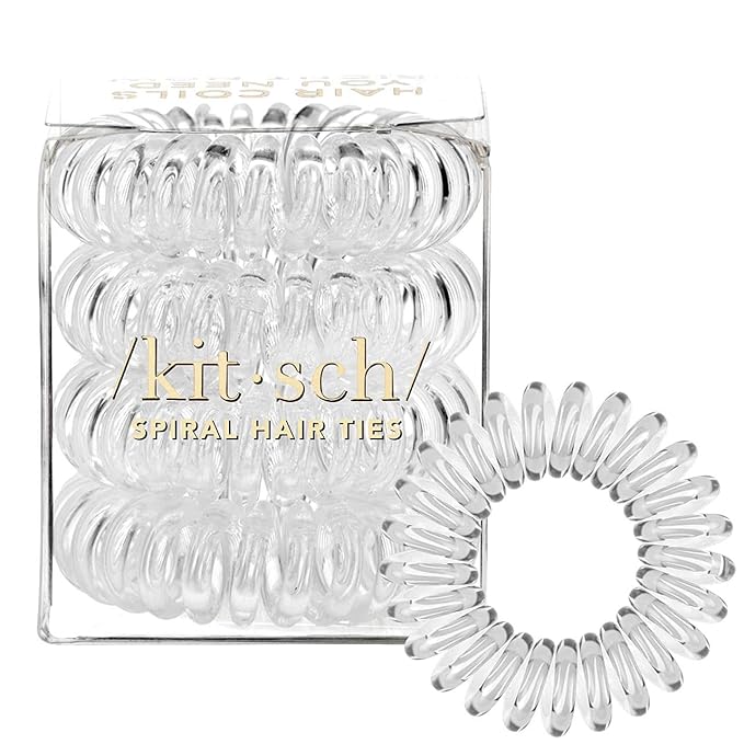 Kitsch Spiral Hair Ties for Women - Creaseless and Dent-free Coil Hair Ties | No Damage, Phone Cord Coils | Made of Flexible and Durable Plastic | Ideal Gifts for Women - 4pcs (Clear/Transparent)