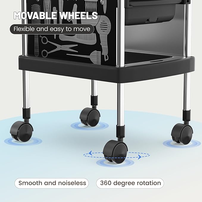 FreSup 6-Tier Salon Cart with Wheels, Stainless Steel Hair Salon Storage Tool Cart, Barber Station Trolley, Rolling Beauty Organizer for Hair Stylist, Makeup, Skincare, SPA, Tattoo, Home or Bathroom
