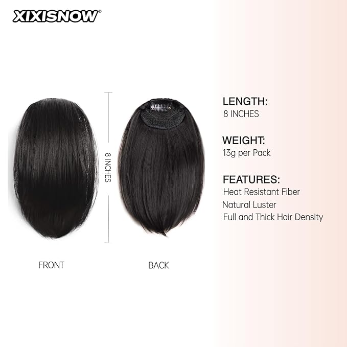 2 Pcs Clip In Hair Volumizer 8 Inch Heat Resistant Hair Pieces Thick Synthetic Hairpieces Adding Extra Volume Short Hairs Extensions Clip Ins for Women With Thin & Fine Natural Black
