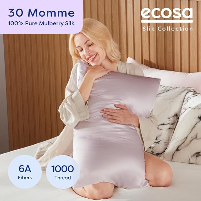 ECOSA Luxurious 30 Momme 100% Mulberry Silk Pillowcase (50x70cm) – 6A Grade Charmeuse Weave, Oeko-TEX® Certified – Frizz-Free Hair & Wrinkle-Free Skin (Light Pink)