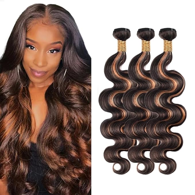 Light Brown Bundles Human Hair Highlight Body Wave Bundle Brazilian Virgin Remy Hair 3 Bundles 18 20 22 Inch Niegmeag 2 Tone Black and Light Brown Body Wave Bundle 300g