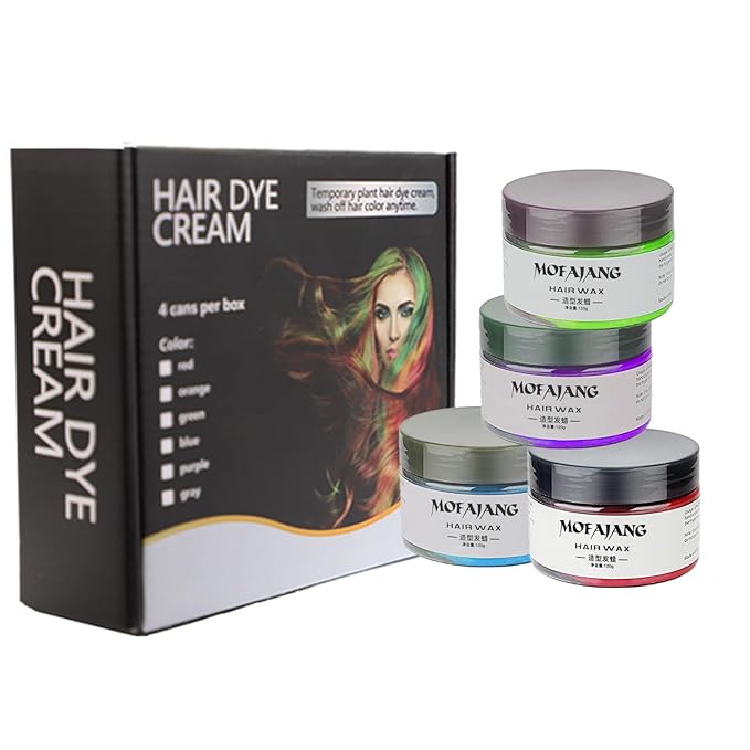 Temporary Hair Color Chalk, Hair Wax Color For Birthday,Party, Cosplay DIY, Halloween, Christmas (4, Red Blue Purple Green)