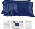 PROMEED 23 Momme Silk Pillowcase 2 Pack with Zipper, 3rd Gen Grade 6A+ 100% Mulberry Silk Pillow Case Set of 2, Cooling Pillow Cases for Hot Sleepers (King 20"x36", Navy)