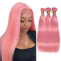 Light Pink Straight Bundles Human Hair Pink Bundles 20 22 24 Inch Niegmeag Brazilian Virgin Remy Hair Extensions Double Weft Pure Pink Bundle