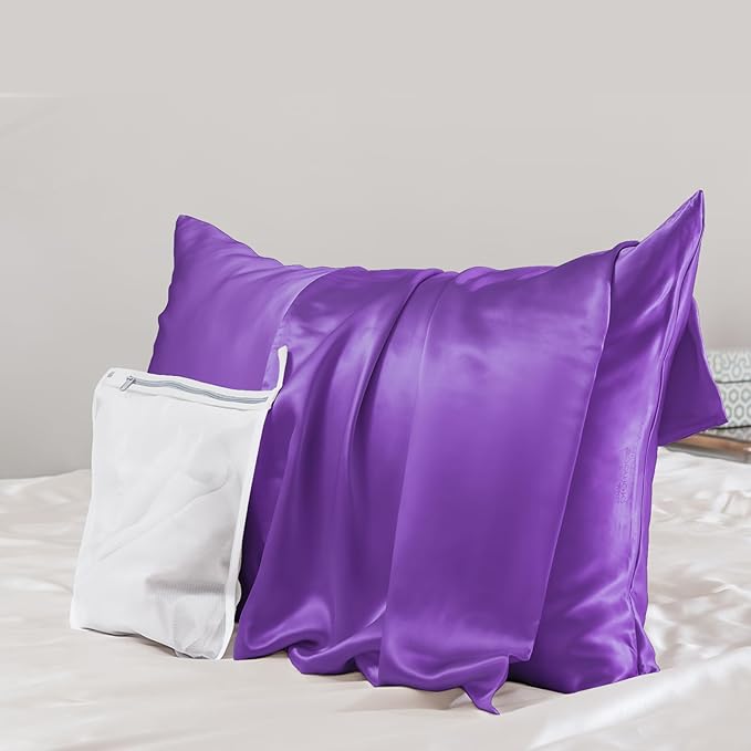 PROMEED Upgraded Grade 6A+ Purple Silk Pillowcase with Zipper, 23 Momme Natural Mulberry Silk Pillow Cases for Hair and Skin - Easy Care with Laundry Bag (Standard 20"x26", Purple)