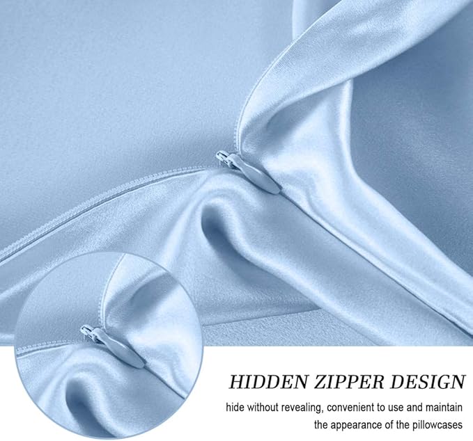 100% Mulberry Silk Pillowcases Set of 2 for Hair and Skin and Super Soft and Breathable Queen Size Nature Silk Pillowcases (Queen, Blue)