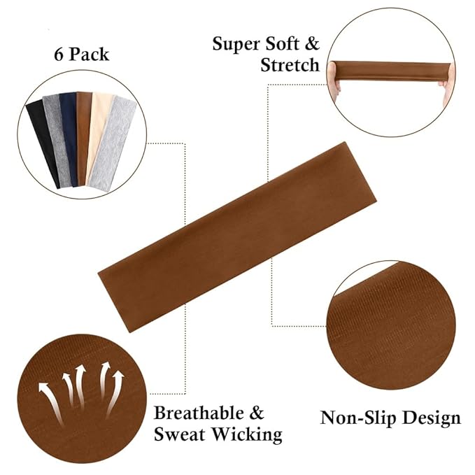 TERSE Headbands for Women Short Hair Non Slip Elastic Sweat Hairbands Soft Fabric Hair Bands Workout Yoga Running Sport Thin Hairwrap for Girls