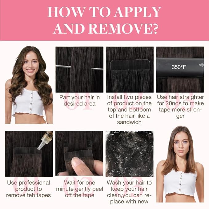 GOO GOO Tape in Hair Extensions Human Hair, 2/6/2 Balayage Dark Brown to Chestnut Brown, 16inch 100g 40pcs, Skin Weft Seamless Invisible, Silky Straight with Thick Ends, Remy Human Hair