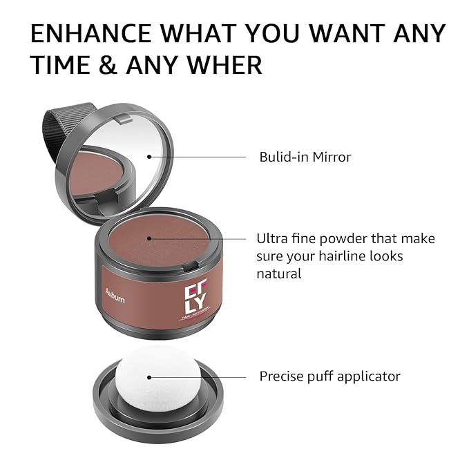 Root Touch Up Hair Shadow Powder for Thinning Hair, Eyebrows, and Beard Line for Women and Men (Auburn)