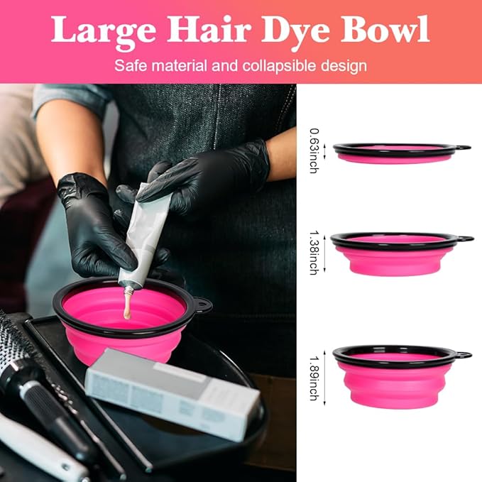Hair Dye Color Brush and Bowl Set, Color Bowl Brushes Tool Mixing Bowl Kit Tint Comb for Hair Tint Dying Coloring Applicator (Pink&Black)