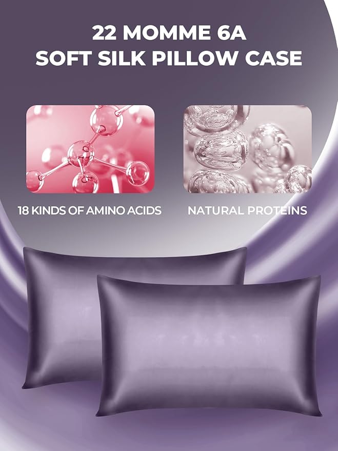 Mulberry Silk Pillowcase for Hair and Skin, SGMSILK 22 Momme Natural Silk Pillow Cases with Zipper, 6A Soft and Smooth Single Sided Pure Silk Pillow Cover (Dark Purple, Standard 20"x26")