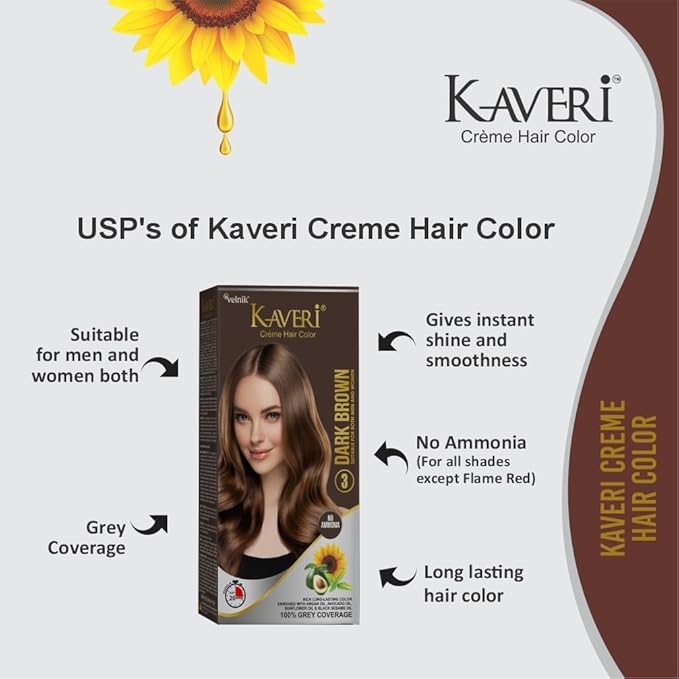 Creme Hair Color Permanent Hair Dye Color - With Improved Creme Formula for 100% Gray Coverage Ammonia Free Hair Color Dye for Rich Bright Long lasting (Dark Brown, 3.04 Fl Oz)