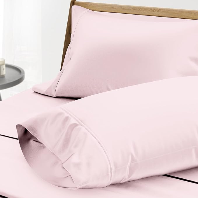 THREAD SPREAD 100% Egyptian Cotton Pillow Cases - 1000 Thread Count Queen/Standard Size Set of 2, Soft & Breathable Extra Long Staple Sateen Weave Cotton Pillow Covers for Bed - Blush
