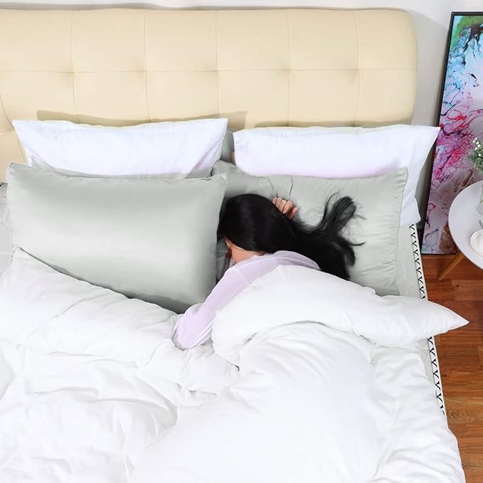 uxcell 2 Pack Silk Satin Pillowcase for Hair and Skin, Cool, Silky, Soft Breathable Pillow Cases King Size 20x36 Inch Sateen Pillowcase Light Gray with Envelope Closure