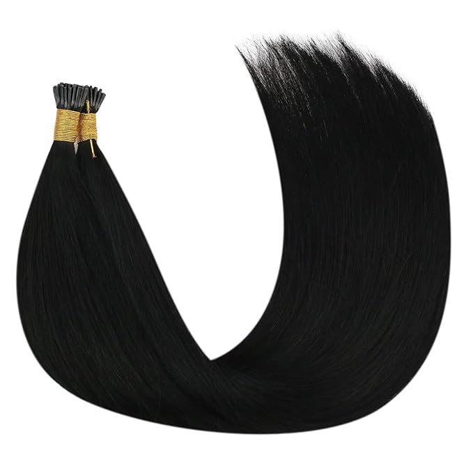 YoungSee Itip Human Hair Extensions Black 20In I Tip Hair Extensions Human Hair Jet Black Itip Extension Remy Hair 50s 50g Pre Bonded Hair Extension with Soft and Smooth Texture