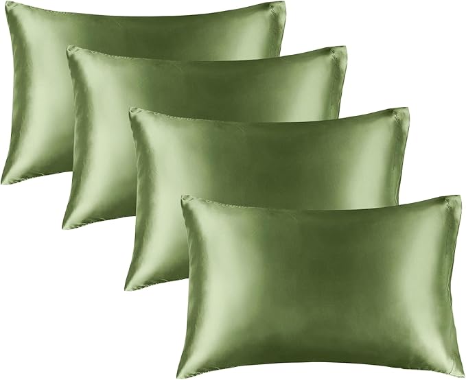 BEDELITE Satin Pillowcase for Hair and Skin, Super Soft Similar to Silk Pillow Cases 4 Pack with Envelope Closure, Cooling Pillowcases for Women Men (20"x40" King Size, Cedar Green)