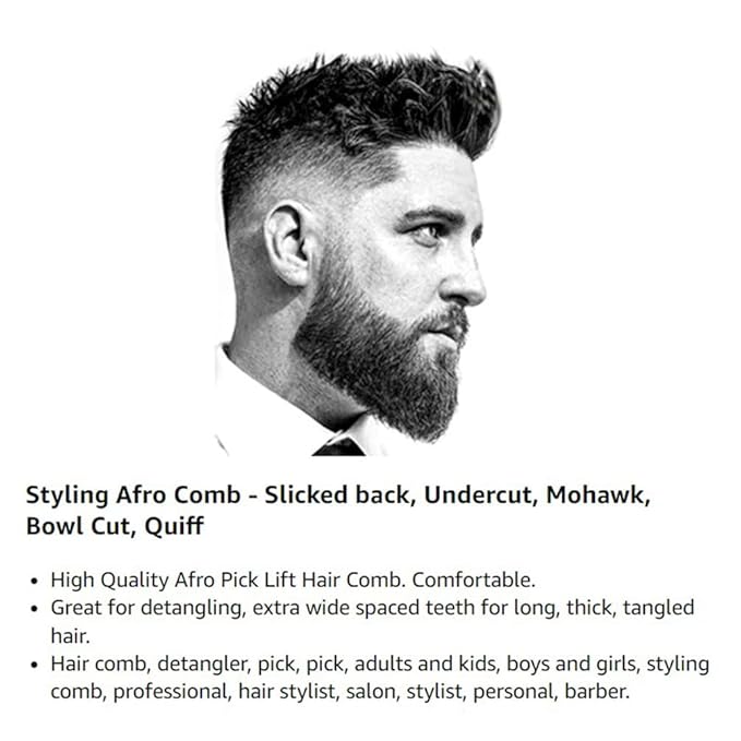 (2 Pack) 9" Black Fist Metal Afro Pick Lift Hair Comb Detangle Wig Braid Hair Man Styling Comb