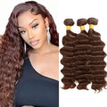 Brown Deep Wave Bundles Color 4 Human Hair Bundle Mixed Length 3 Bundles 20 22 24 Inch Double Weft Chocolate Brown Deep Wave Bundle Hair Weave
