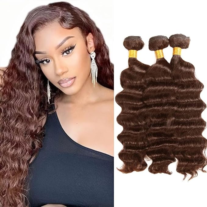 Brown Bundles Human Hair Color 4 Deep Wave Bundles 24 26 28 Inch Niegmeag Virgin Soft and Sikly Remy Hair Extensions Double Weft Color 4 Bundle Hair Weave