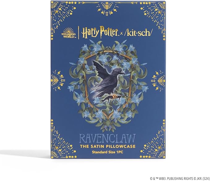 Kitsch x Harry Potter Ravenclaw Satin Pillowcase with Zipper – Double-Sided Crest Design – Better Than Silk Pillowcase – Perfect for Kids Rooms & Toddler Bed Time Pillow Case – Queen/Standard 19x26