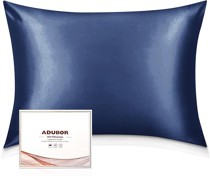Adubor 100% Silk Pillowcase - Mulberry Silk Pillow Cases, 23 Momme 6A Grade Fibers, Silk Pillow Case for Hair and Skin Health, with Hidden Zipper (Queen 20''x30'', Navy Blue, 1PC)