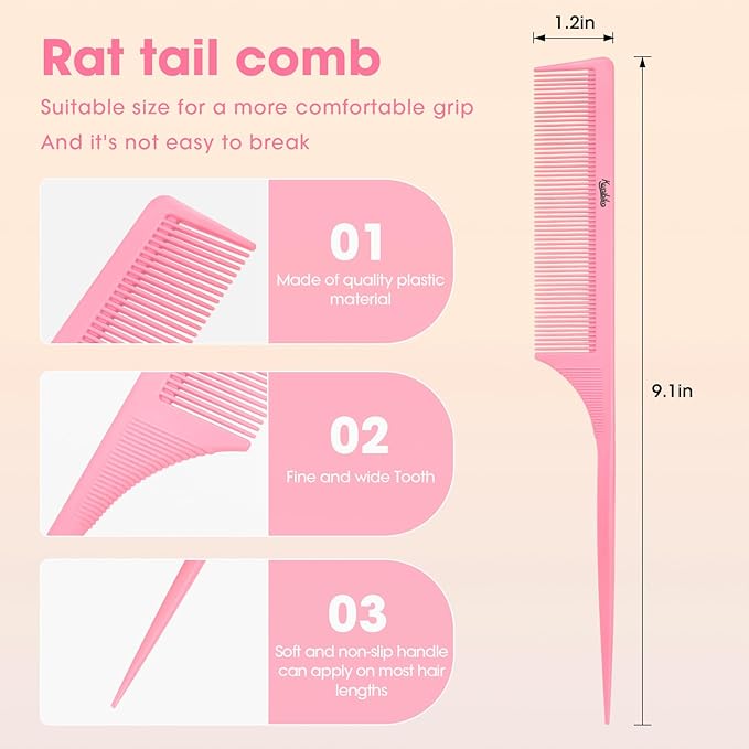 Rat Tail Comb 2Pcs Rat Combs for Women, Fine Tooth Parting Tip Carbon Fiber Root Teasing Anti Static Hair Comb, for Styling （Black,Pink ）