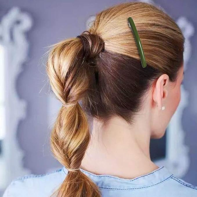 Skinny Hair Barrettes for Women Long Simple Acrylic French Hair Clips Elegant Classic Hairpins Steel Clip Clamp Girls Hair Accessories Navy Blue Dark Green Light Brown 3Pcs/set