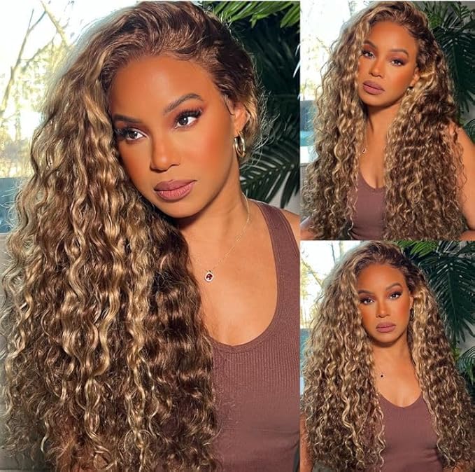 20 Inch Highlight Ombre Deep Wave Lace Front Wigs Human Hair Wig 13x6 Honey Blonde Wig Human Hair HD Glueless Deep Wave Wig 4/27 Colored Wet and Wavy Curly Wig Pre Plucked for Women