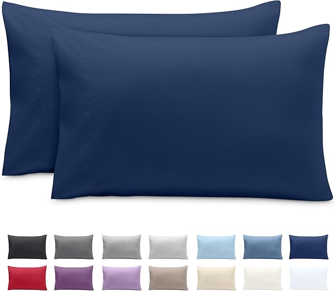 Bare Home Microfiber Pillow Cases - Queen Size Set of 2 - Cooling Pillowcases - Double Brushed - Easy Care - Envelope Closure (Queen Pillowcase Set of 2, Dark Blue)