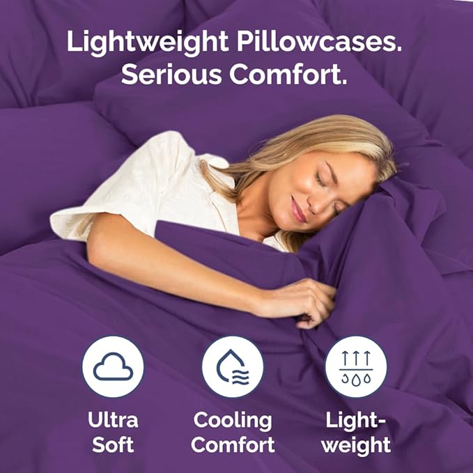 Queen Pillow Cases Set of 2 - Ultra Soft Hotel Quality Pillowcase Covers - Comfy, Cozy & Wrinkle Free - Shrinkage, Stain and Fade Resistant - Machine Washable Pillow Protectors - 2 Piece Set - Purple