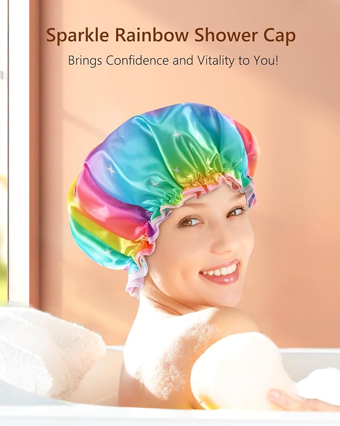 Shower Cap for Women, Reusable Shower Cap Double Waterproof Hair Cap for Shower, Soft PVC Lining Bath Cap for Girls X-Large Pack of 1 By mikimini