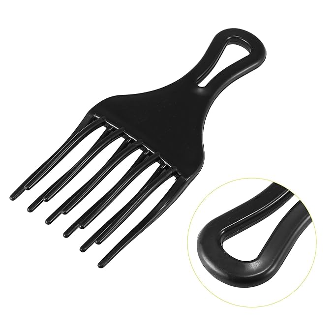 VOCOSTE Afro Pick Comb Small Fork, Hairdressing Styling Tool for Curly Hair for Men Women, Plastic, Black