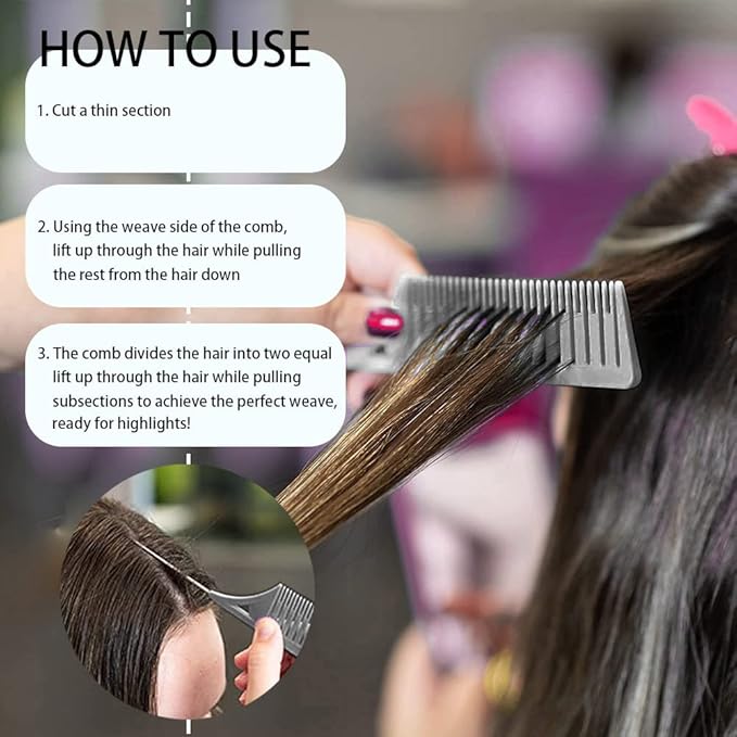 SKYPIA 3 Piece Professional Dyeing Hair Comb Set with Long Stainless Steel Rat Tail Combs for Hair Stylists, Weaving Styling Brush Set (Black & Grey)