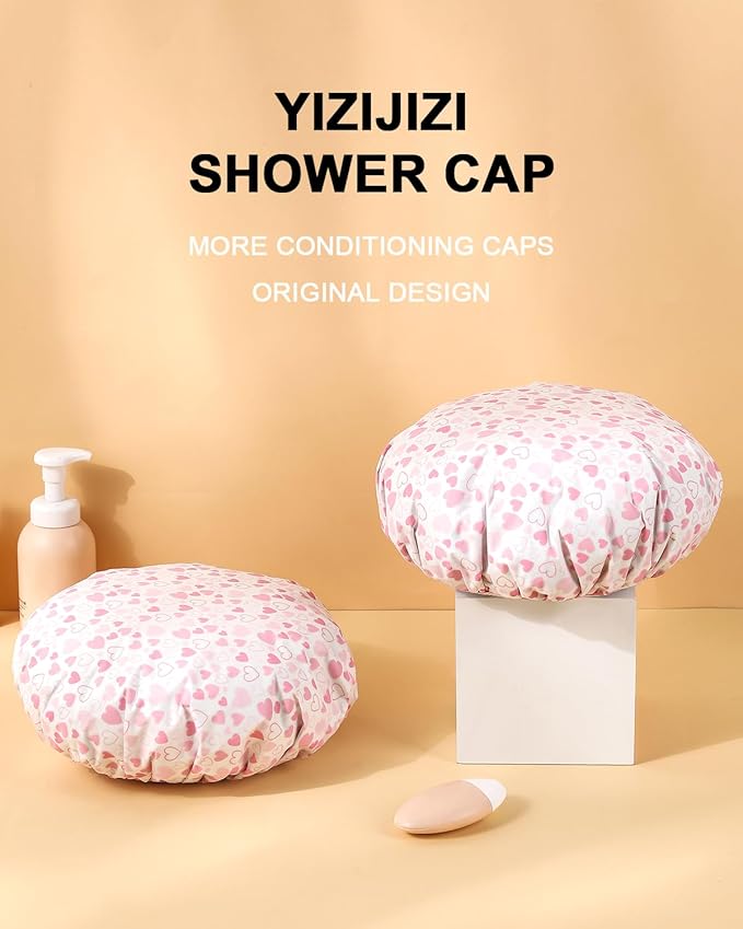 YIZIJIZI 2 Pieces Heat Cap for Deep Conditioning, Conditioning Cap Made of Aluminum Foil for Home and Salon Use, Hair Dyeing（Pink heart）