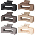 Square Hair Clips 3.5 Inch Medium Claw Clips Rectangle Hair Claw Clips 6 Pack Rubber Paint Jaw Non-Slip Thick Hair Accessories for Women Girls -Chocolate