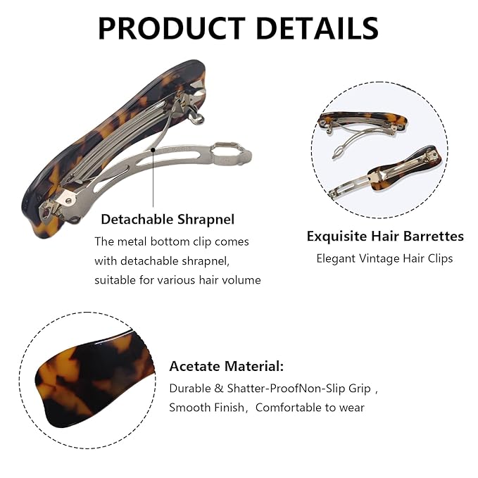 Hair Clips for Women,3.5 Inch Acetate Medium Hair Claw Clips for Women Thin Thick Curly Hair,Strong Hold No Slip Grip,French Classic Multicolor Barrettes Hair (Tortoiseshell Bow)
